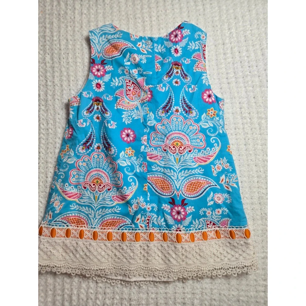 Counting Daisies Girls‎ Blue Paisley Floral Lace Trim Dress Size 5